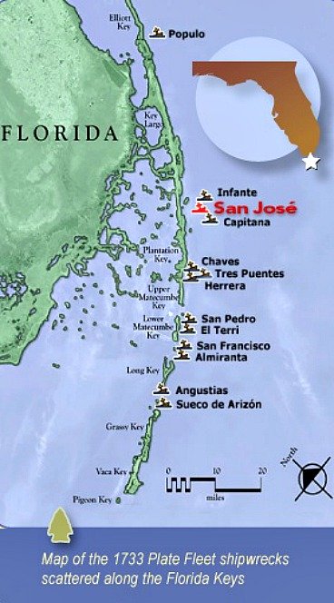 1733 Spanish Treasure Fleet Map