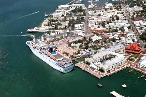 Aerial of Cruise Ship Docked in Key West at Mallory Square