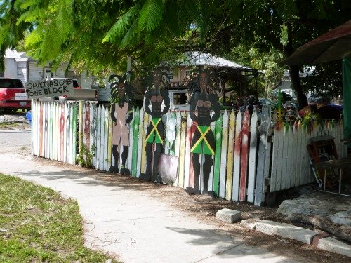 Bahama Village Kiosks and a local Key West rooster