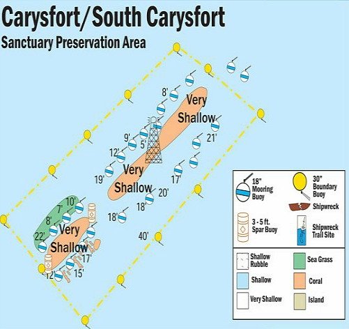 Carysfort North, South and Carysfort Lighthouse Map