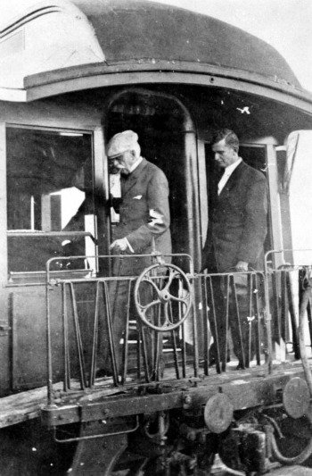 Henry Flagler Disembarking Train After Arrival in Key West