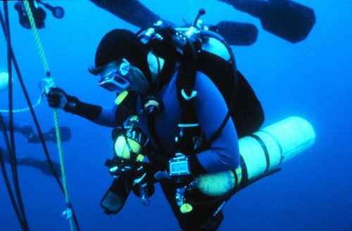Technical Diver During a Decompression Stop